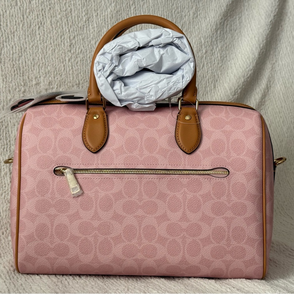 Coach Rowan Large Satchel Bag in Signature Canvas with charms powder pink - Picture 4 of 9